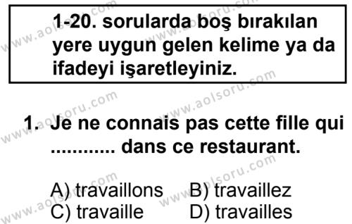 Seçmeli Yabancı Dil Fransızca 8 Dersi 2013 - 2014 Yılı 2. Dönem Sınav Soruları 1. Soru