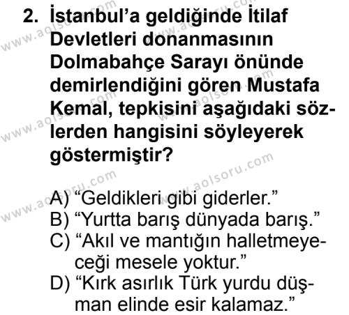 T.C. İnklap Tarihi ve Atatürkçülük 1 Dersi 2012 - 2013 Yılı 1. Dönem Sınav Soruları 2. Soru