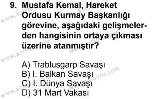 T.C. İnklap Tarihi ve Atatürkçülük 1 Dersi 2012-2013 Yılı 2. Dönem Sınavı 9. Soru