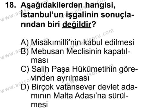 T.C. İnklap Tarihi ve Atatürkçülük 1 Dersi 2012-2013 Yılı 3. Dönem Sınavı 18. Soru
