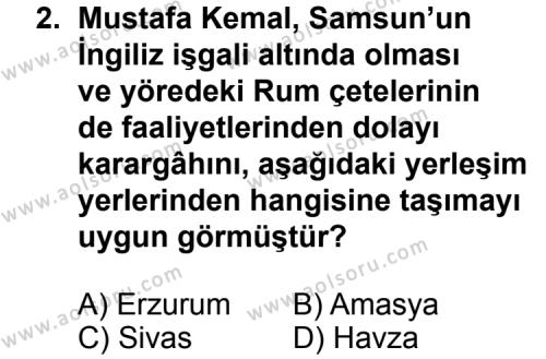 T.C. İnklap Tarihi ve Atatürkçülük 1 Dersi 2012 - 2013 Yılı Ek Sınav Soruları 2. Soru