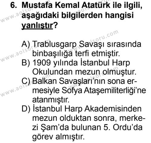 T.C. İnklap Tarihi ve Atatürkçülük 1 Dersi 2013-2014 Yılı 2. Dönem Sınavı 6. Soru