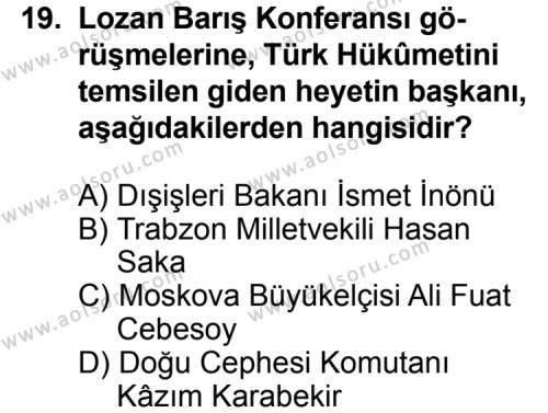 T.C. İnklap Tarihi ve Atatürkçülük 1 Dersi 2013-2014 Yılı 2. Dönem Sınavı 19. Soru