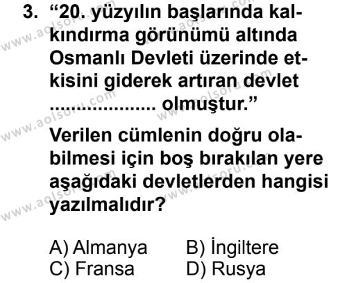 T.C. İnklap Tarihi ve Atatürkçülük 1 Dersi 2014 - 2015 Yılı 1. Dönem Sınav Soruları 3. Soru