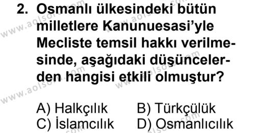 T.C. İnklap Tarihi ve Atatürkçülük 1 Dersi 2014 - 2015 Yılı 2. Dönem Sınav Soruları 2. Soru