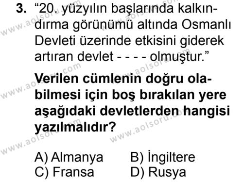 T.C. İnklap Tarihi ve Atatürkçülük 1 Dersi 2014 - 2015 Yılı Ek Sınav Soruları 3. Soru