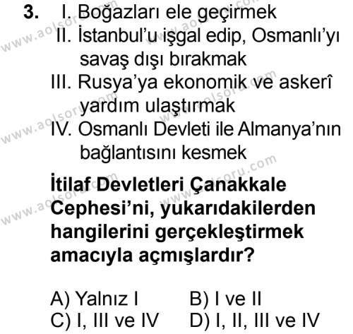 T.C. İnklap Tarihi ve Atatürkçülük 1 Dersi 2015 - 2016 Yılı 1. Dönem Sınav Soruları 3. Soru