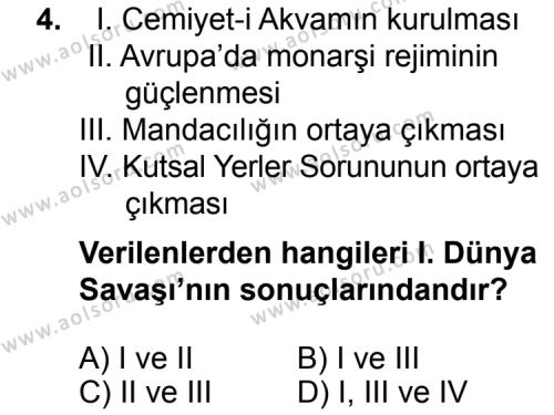 T.C. İnklap Tarihi ve Atatürkçülük 1 Dersi 2015 - 2016 Yılı 1. Dönem Sınav Soruları 4. Soru