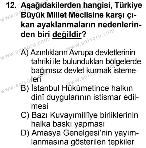 T.C. İnklap Tarihi ve Atatürkçülük 1 Dersi 2015-2016 Yılı 2. Dönem Sınavı 12. Soru