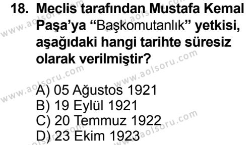 T.C. İnklap Tarihi ve Atatürkçülük 1 Dersi 2015-2016 Yılı 2. Dönem Sınavı 18. Soru