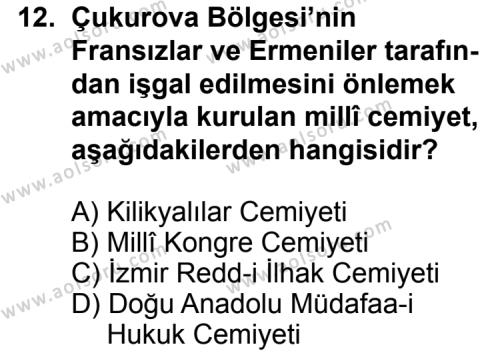 T.C. İnklap Tarihi ve Atatürkçülük 1 Dersi 2015-2016 Yılı 3. Dönem Sınavı 12. Soru