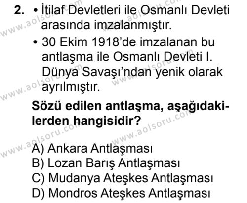 T.C. İnklap Tarihi ve Atatürkçülük 1 Dersi 2016 - 2017 Yılı 1. Dönem Sınav Soruları 2. Soru