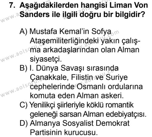 T.C. İnklap Tarihi ve Atatürkçülük 1 Dersi 2016-2017 Yılı 1. Dönem Sınavı 7. Soru