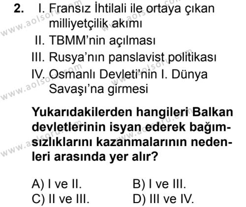 T.C. İnklap Tarihi ve Atatürkçülük 1 Dersi 2017 - 2018 Yılı 2. Dönem Sınav Soruları 2. Soru