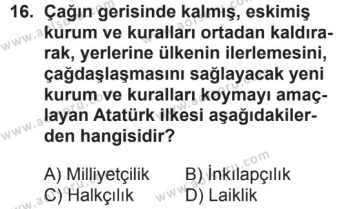 T.C. İnklap Tarihi ve Atatürkçülük 1 Dersi 2018-2019 Yılı 2. Dönem Sınavı 16. Soru