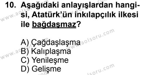 T.C. İnklap Tarihi ve Atatürkçülük 2 Dersi 2012-2013 Yılı 1. Dönem Sınavı 10. Soru