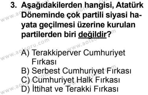 T.C. İnklap Tarihi ve Atatürkçülük 2 Dersi 2012 - 2013 Yılı 2. Dönem Sınav Soruları 3. Soru
