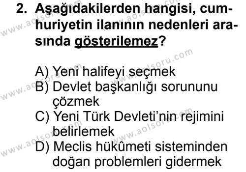 T.C. İnklap Tarihi ve Atatürkçülük 2 Dersi 2012 - 2013 Yılı 3. Dönem Sınav Soruları 2. Soru
