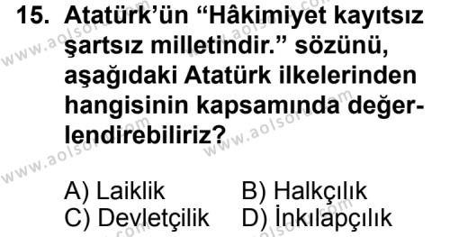 T.C. İnklap Tarihi ve Atatürkçülük 2 Dersi 2012-2013 Yılı 3. Dönem Sınavı 15. Soru