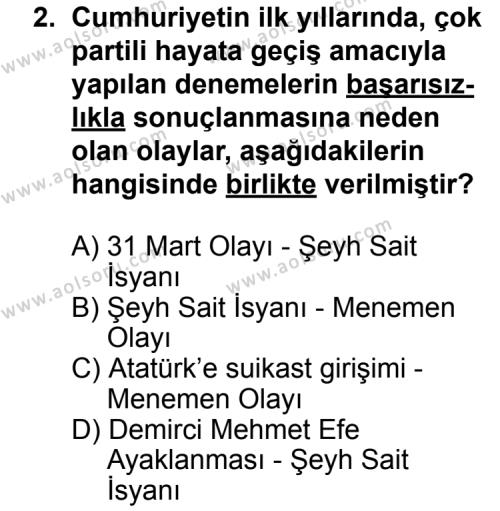 T.C. İnklap Tarihi ve Atatürkçülük 2 Dersi 2013 - 2014 Yılı 1. Dönem Sınav Soruları 2. Soru