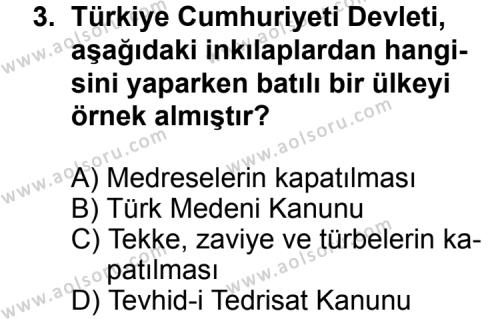 T.C. İnklap Tarihi ve Atatürkçülük 2 Dersi 2013 - 2014 Yılı 1. Dönem Sınav Soruları 3. Soru