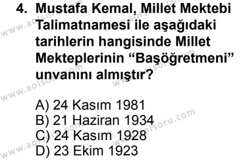 T.C. İnklap Tarihi ve Atatürkçülük 2 Dersi 2013 - 2014 Yılı 1. Dönem Sınav Soruları 4. Soru
