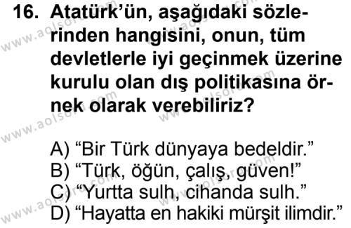 T.C. İnklap Tarihi ve Atatürkçülük 2 Dersi 2013-2014 Yılı 1. Dönem Sınavı 16. Soru