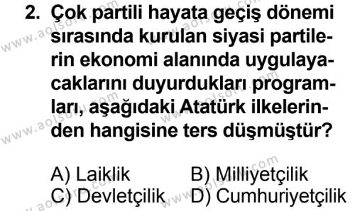 T.C. İnklap Tarihi ve Atatürkçülük 2 Dersi 2014 - 2015 Yılı 2. Dönem Sınav Soruları 2. Soru