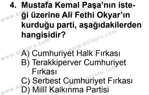 T.C. İnklap Tarihi ve Atatürkçülük 2 Dersi 2014 - 2015 Yılı 3. Dönem Sınav Soruları 4. Soru