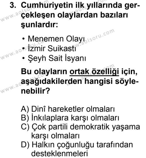 T.C. İnklap Tarihi ve Atatürkçülük 2 Dersi 2015 - 2016 Yılı 1. Dönem Sınav Soruları 3. Soru