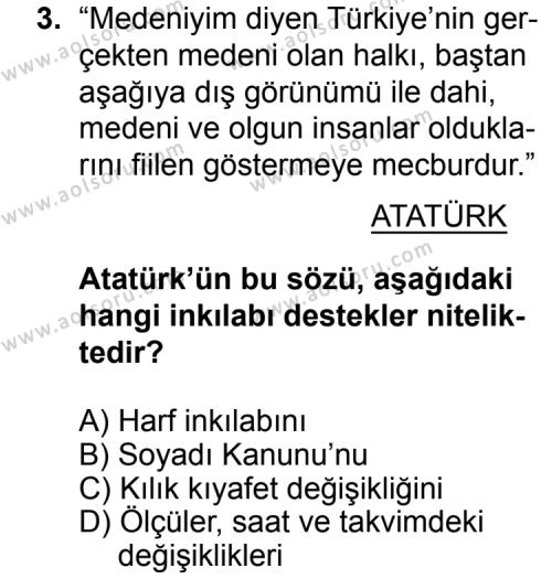 T.C. İnklap Tarihi ve Atatürkçülük 2 Dersi 2015 - 2016 Yılı 2. Dönem Sınav Soruları 3. Soru
