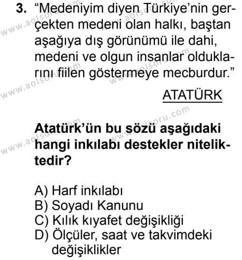 T.C. İnklap Tarihi ve Atatürkçülük 2 Dersi 2015 - 2016 Yılı Ek Sınav Soruları 3. Soru
