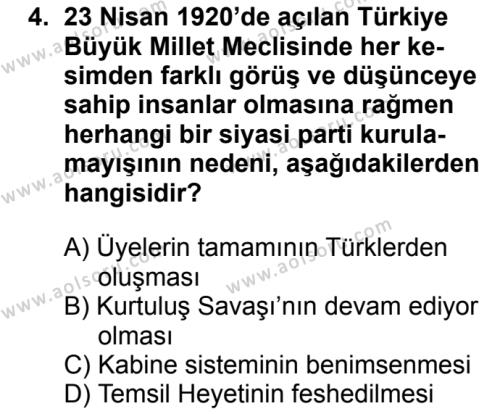 T.C. İnklap Tarihi ve Atatürkçülük 2 Dersi 2016 - 2017 Yılı 1. Dönem Sınav Soruları 4. Soru