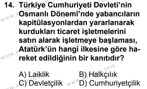 T.C. İnklap Tarihi ve Atatürkçülük 2 Dersi 2016-2017 Yılı 2. Dönem Sınavı 14. Soru