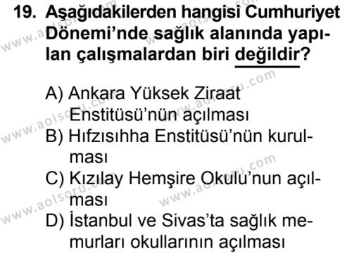 T.C. İnklap Tarihi ve Atatürkçülük 2 Dersi 2017-2018 Yılı 2. Dönem Sınavı 19. Soru