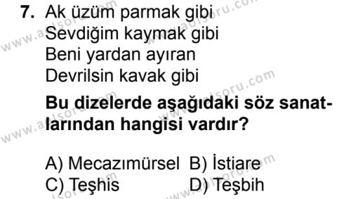 Türk Dili ve Edebiyatı 1 Dersi 2016-2017 Yılı 1. Dönem Sınavı 7. Soru