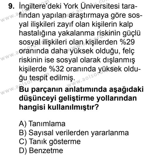 Türk Dili ve Edebiyatı 1 Dersi 2016-2017 Yılı 2. Dönem Sınavı 9. Soru
