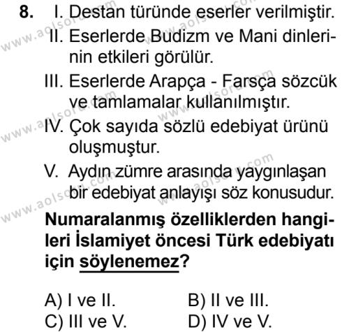 Türk Dili ve Edebiyatı 1 Dersi 2016-2017 Yılı 3. Dönem Sınavı 8. Soru