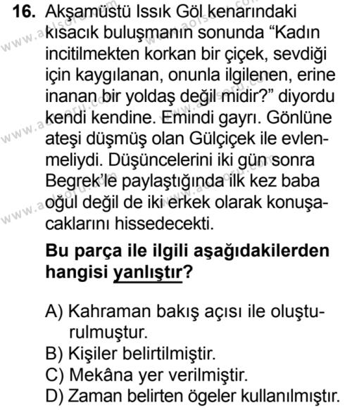 Türk Dili ve Edebiyatı 1 Dersi 2016-2017 Yılı 3. Dönem Sınavı 16. Soru