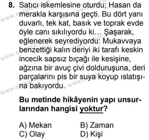 Türk Dili ve Edebiyatı 1 Dersi 2017-2018 Yılı 2. Dönem Sınavı 8. Soru