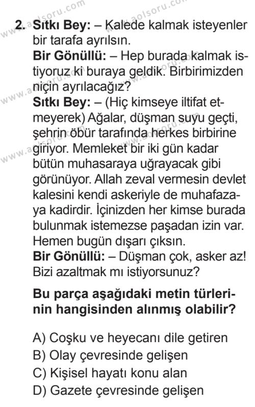 Türk Dili ve Edebiyatı 1 Dersi 2017 - 2018 Yılı 3. Dönem Sınav Soruları 2. Soru
