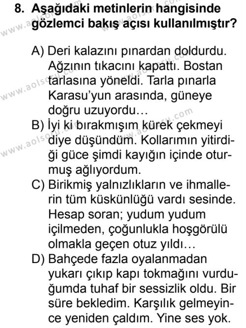 Türk Dili ve Edebiyatı 1 Dersi 2018-2019 Yılı 1. Dönem Sınavı 8. Soru