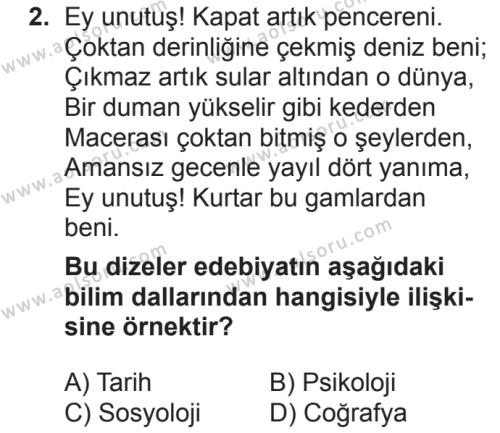 Türk Dili ve Edebiyatı 1 Dersi 2018 - 2019 Yılı 2. Dönem Sınav Soruları 2. Soru