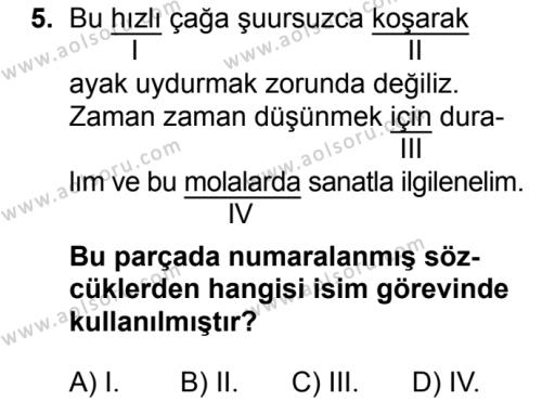 Türk Dili ve Edebiyatı 1 Dersi 2018-2019 Yılı 3. Dönem Sınavı 5. Soru