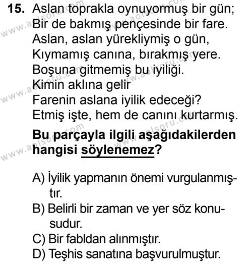 Türk Dili ve Edebiyatı 1 Dersi 2018-2019 Yılı 3. Dönem Sınavı 15. Soru