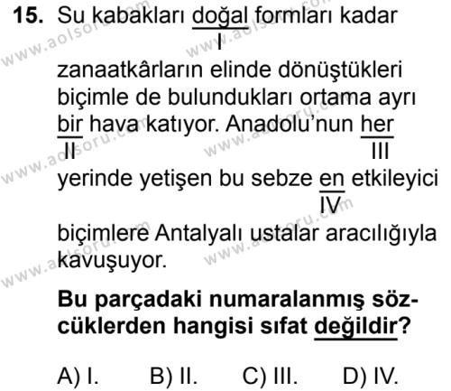 Türk Dili ve Edebiyatı 1 Dersi 2019-2020 Yılı 1. Dönem Sınavı 15. Soru