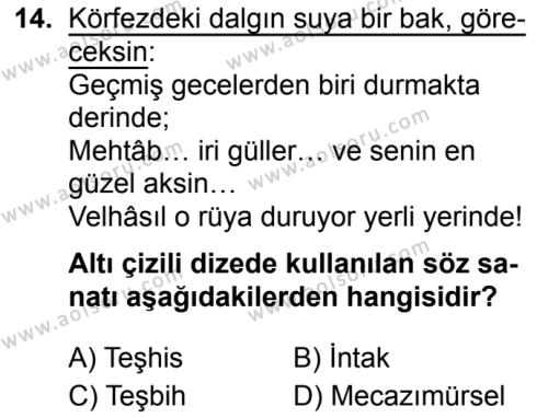 Türk Dili ve Edebiyatı 1 Dersi 2019-2020 Yılı 2. Dönem Sınavı 14. Soru