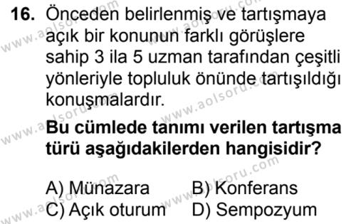 Türk Dili ve Edebiyatı 2 Dersi 2016-2017 Yılı 3. Dönem Sınavı 16. Soru