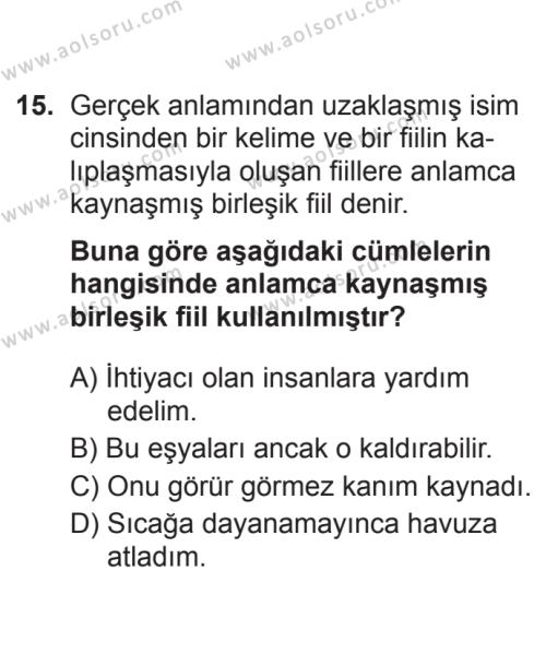 Türk Dili ve Edebiyatı 2 Dersi 2017-2018 Yılı 3. Dönem Sınavı 15. Soru