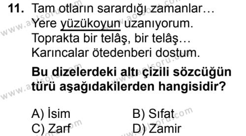 Türk Dili ve Edebiyatı 2 Dersi 2018-2019 Yılı 1. Dönem Sınavı 11. Soru